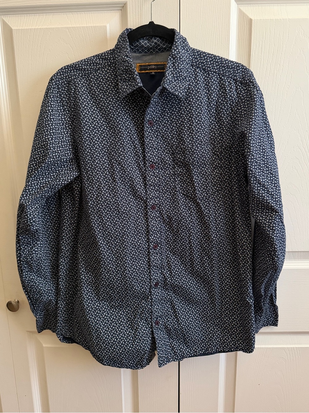 5 for $25! PD&C Navy Men's Long-Sleeve Patterned Button-Up Shirt
